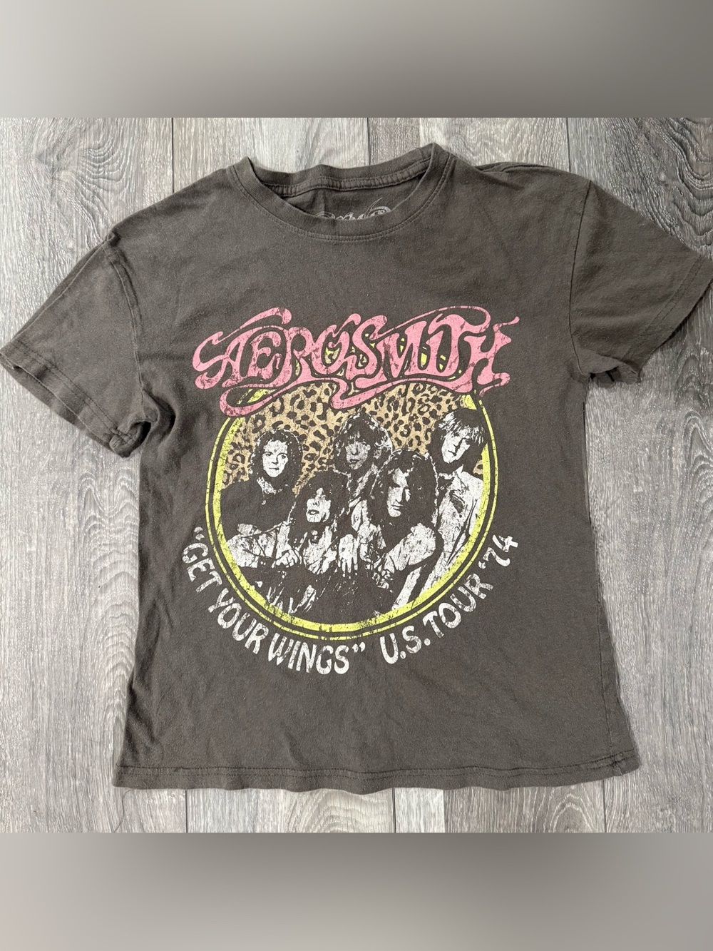 Aerosmith Get Your Wings U.S. Tour '74 Graphic T-Shirt Gray Size XS